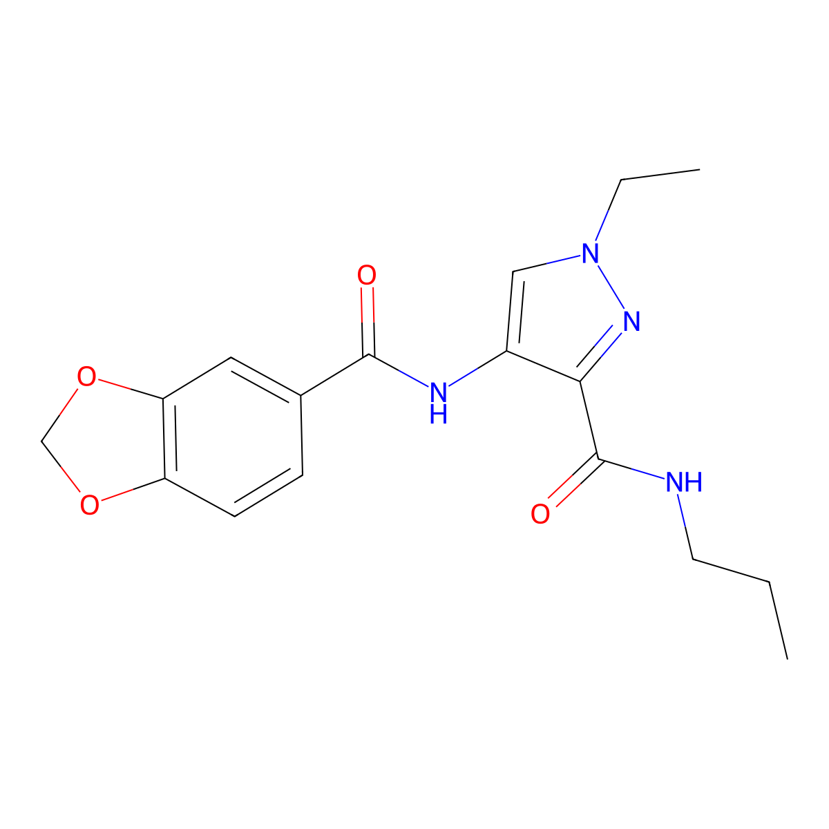4-(1,3-benzodioxole-5-carbonylamino)-1-ethyl-N-propylpyrazole-3-carboxamide molecular structure, CAS 1005695-58-8