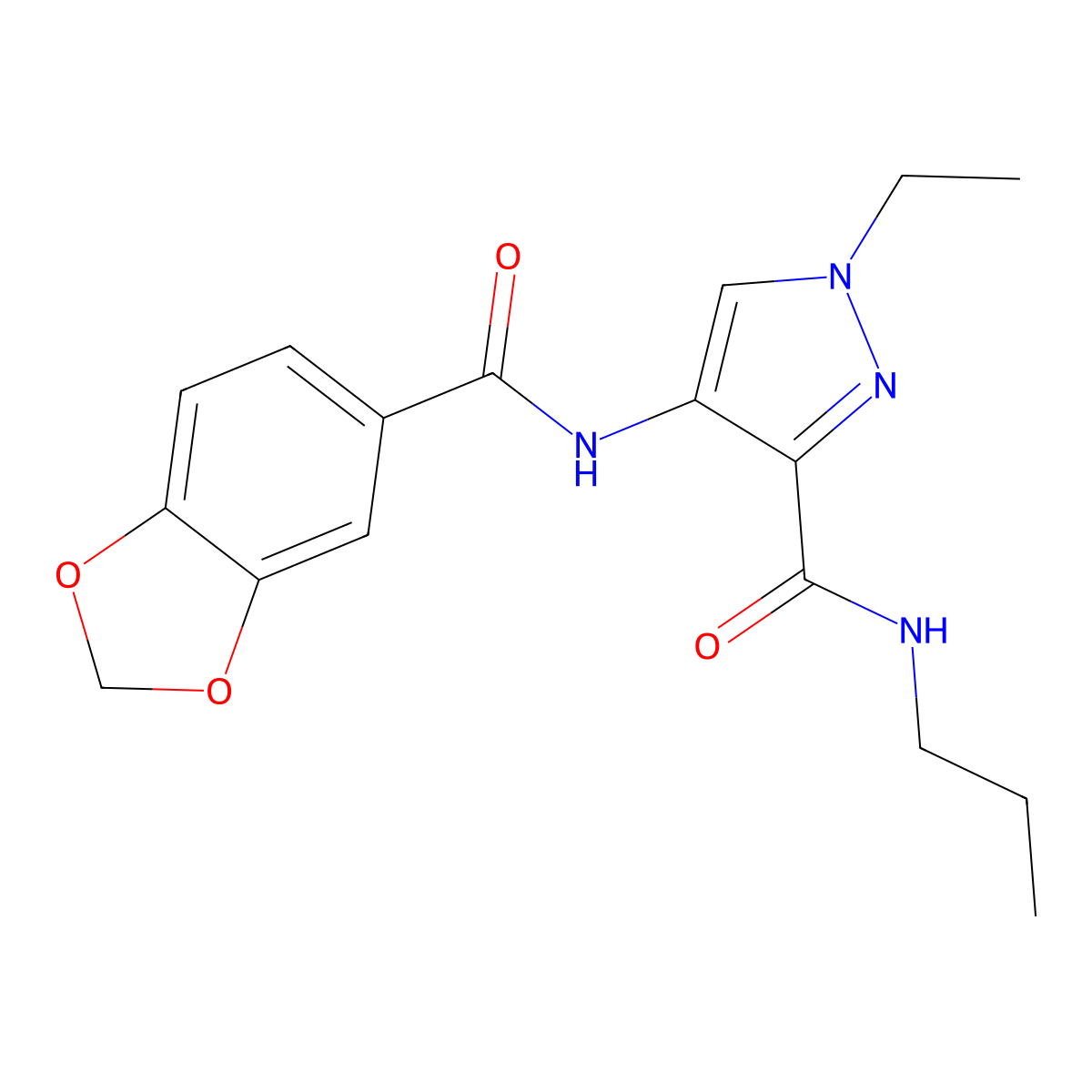 4-(1,3-benzodioxole-5-carbonylamino)-1-ethyl-N-propylpyrazole-3-carboxamide molecular structure, CAS 1005695-58-8