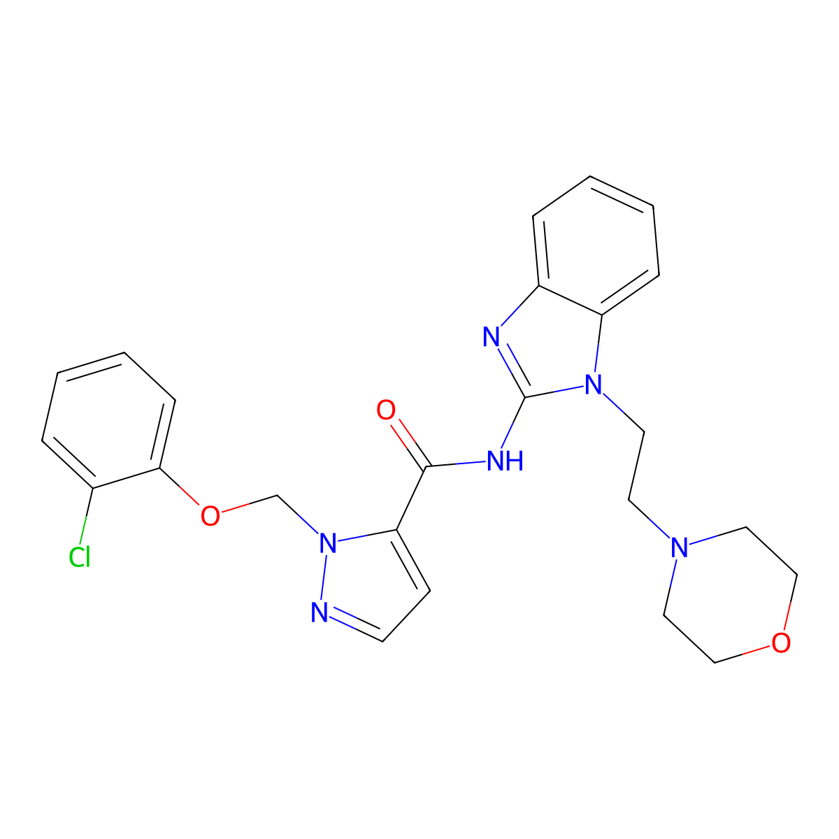 2-[(2-chlorophenoxy)methyl]-N-[1-(2-morpholin-4-ylethyl)benzimidazol-2-yl]pyrazole-3-carboxamide molecular structure, CAS 1005695-66-8
