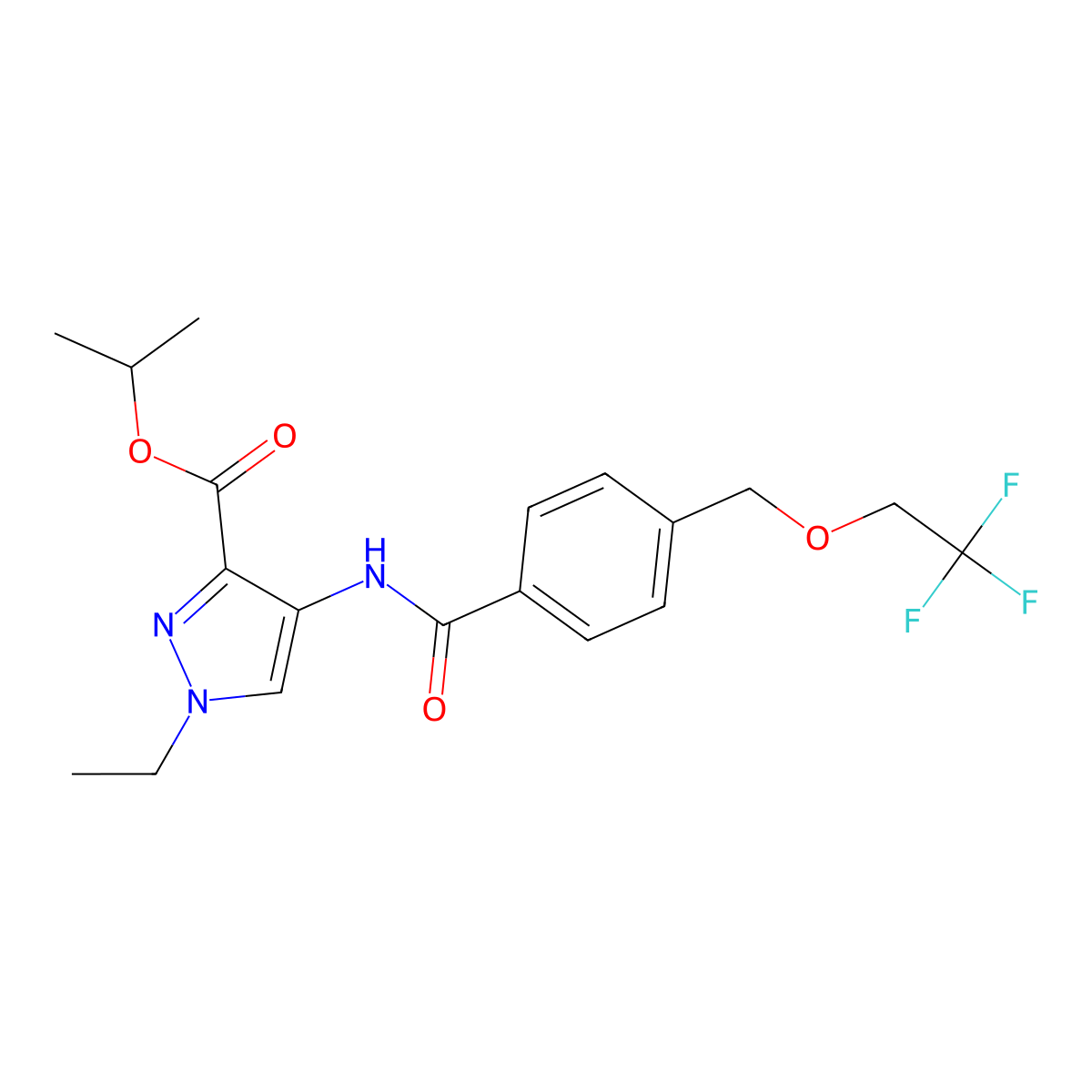 Propan-2-yl 1-ethyl-4-[[4-(2,2,2-trifluoroethoxymethyl)benzoyl]amino]pyrazole-3-carboxylate molecular structure, CAS 1005695-88-4