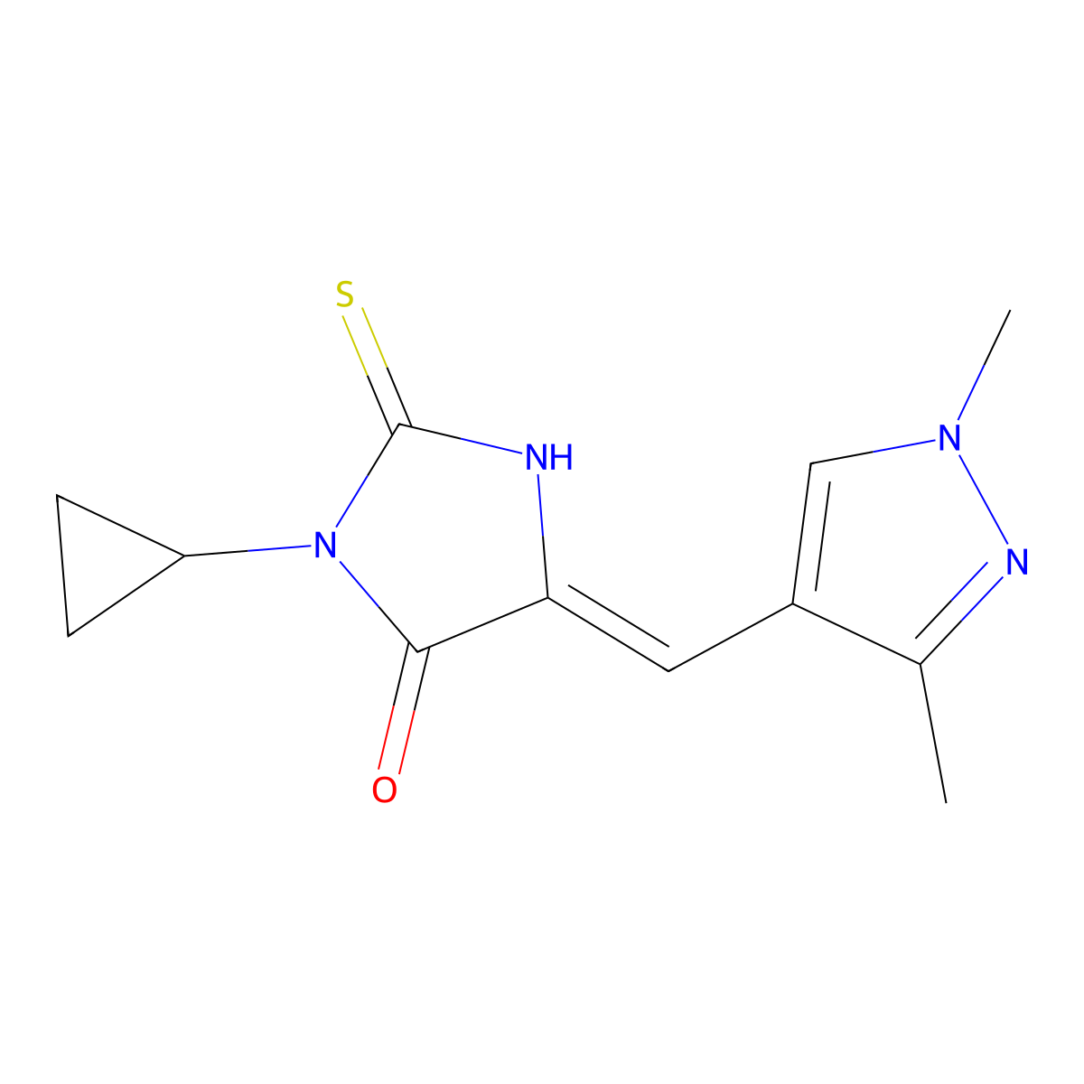 3-Cyclopropyl-5-[(1,3-dimethylpyrazol-4-yl)methylidene]-2-sulfanylideneimidazolidin-4-one molecular structure, CAS 1005695-94-2