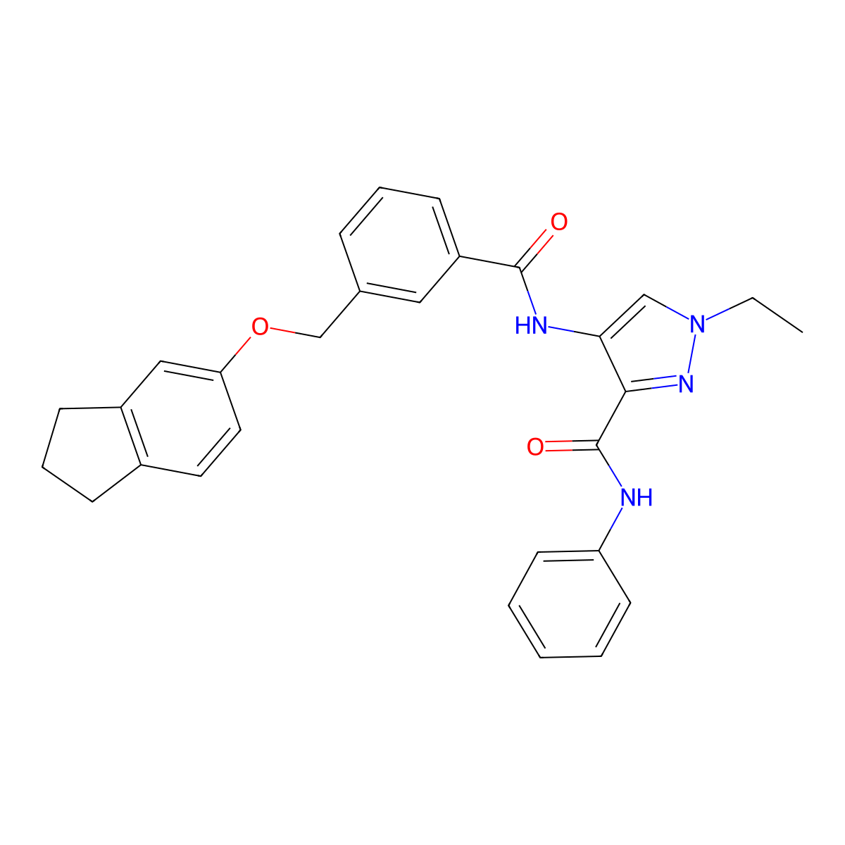 4-[[3-(2,3-dihydro-1H-inden-5-yloxymethyl)benzoyl]amino]-1-ethyl-N-phenylpyrazole-3-carboxamide molecular structure, CAS 1005696-16-1