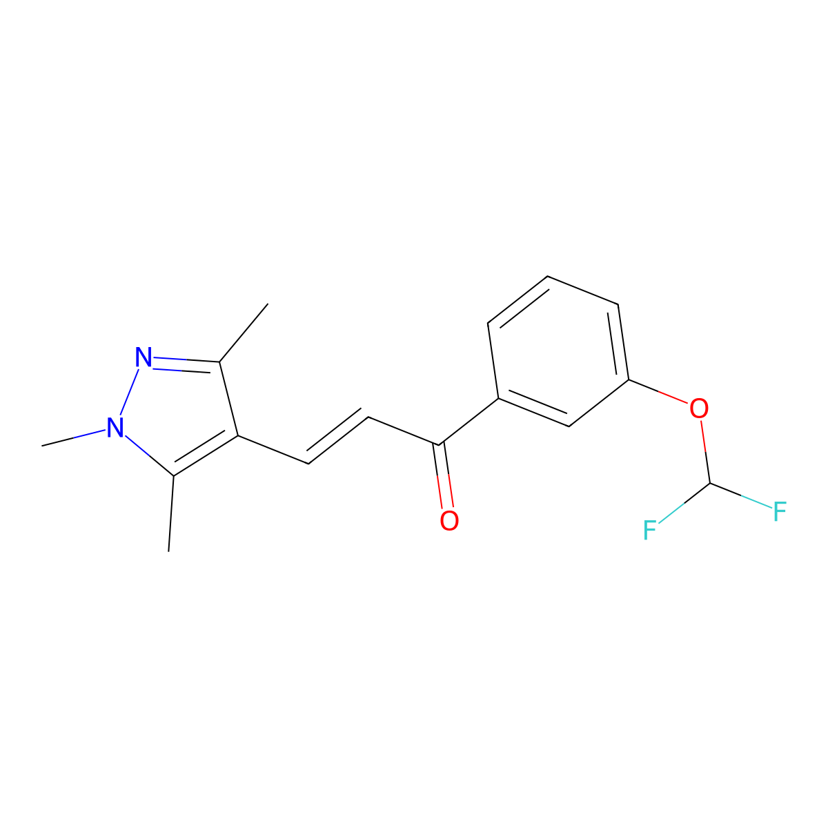 1-[3-(Difluoromethoxy)phenyl]-3-(1,3,5-trimethyl-1H-pyrazol-4-yl)-2-propen-1-one molecular structure, CAS 1005696-52-5