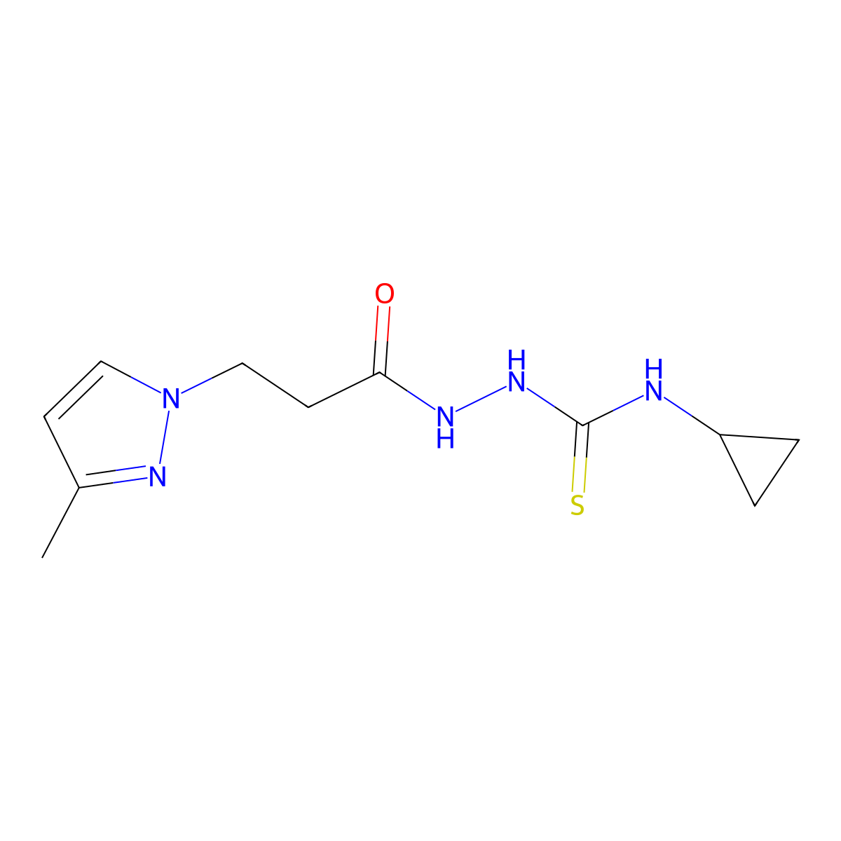 1-Cyclopropyl-3-[3-(3-methylpyrazol-1-yl)propanoylamino]thiourea molecular structure, CAS 1005696-59-2