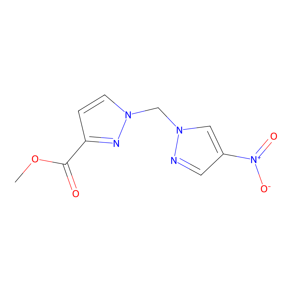 Methyl 1-((4-nitro-1H-pyrazol-1-yl)methyl)-1H-pyrazole-3-carboxylate molecular structure, CAS 1005696-77-4
