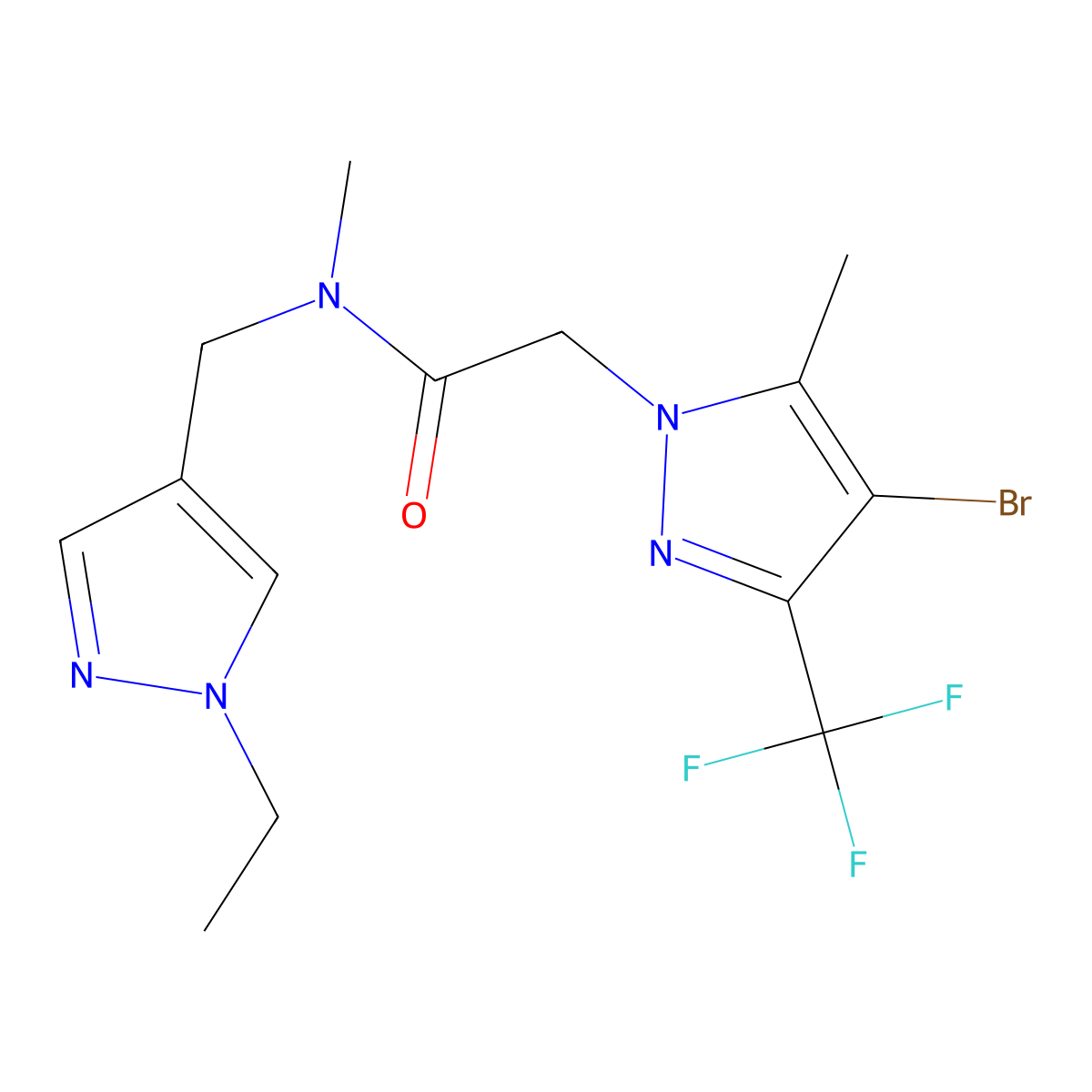 2-[4-bromo-5-methyl-3-(trifluoromethyl)-1H-pyrazol-1-yl]-N-[(1-ethyl-1H-pyrazol-4-yl)methyl]-N-methylacetamide molecular structure, CAS 1005696-92-3