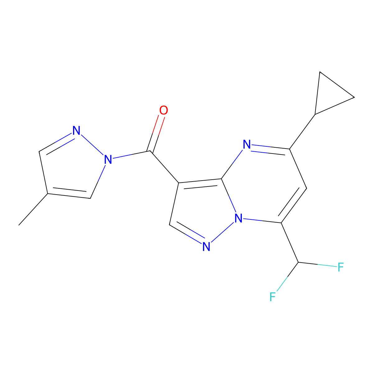 [5-Cyclopropyl-7-(difluoromethyl)pyrazolo[1,5-a]pyrimidin-3-yl]-(4-methylpyrazol-1-yl)methanone molecular structure, CAS 1005697-01-7