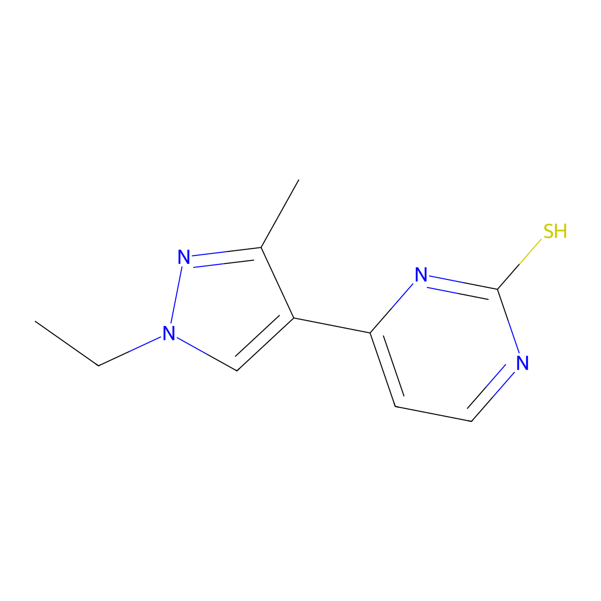 4-(1-ethyl-3-methyl-1H-pyrazol-4-yl)pyrimidine-2-thiol molecular structure, CAS 1005697-18-6