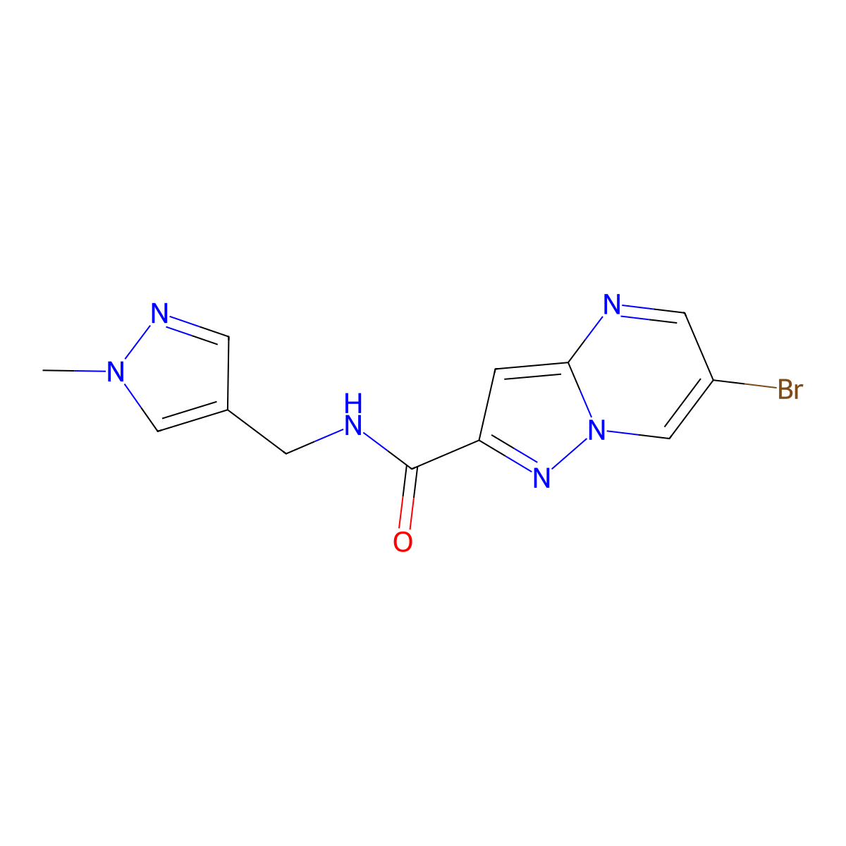 6-bromo-N-[(1-methylpyrazol-4-yl)methyl]pyrazolo[1,5-a]pyrimidine-2-carboxamide molecular structure, CAS 1005697-19-7