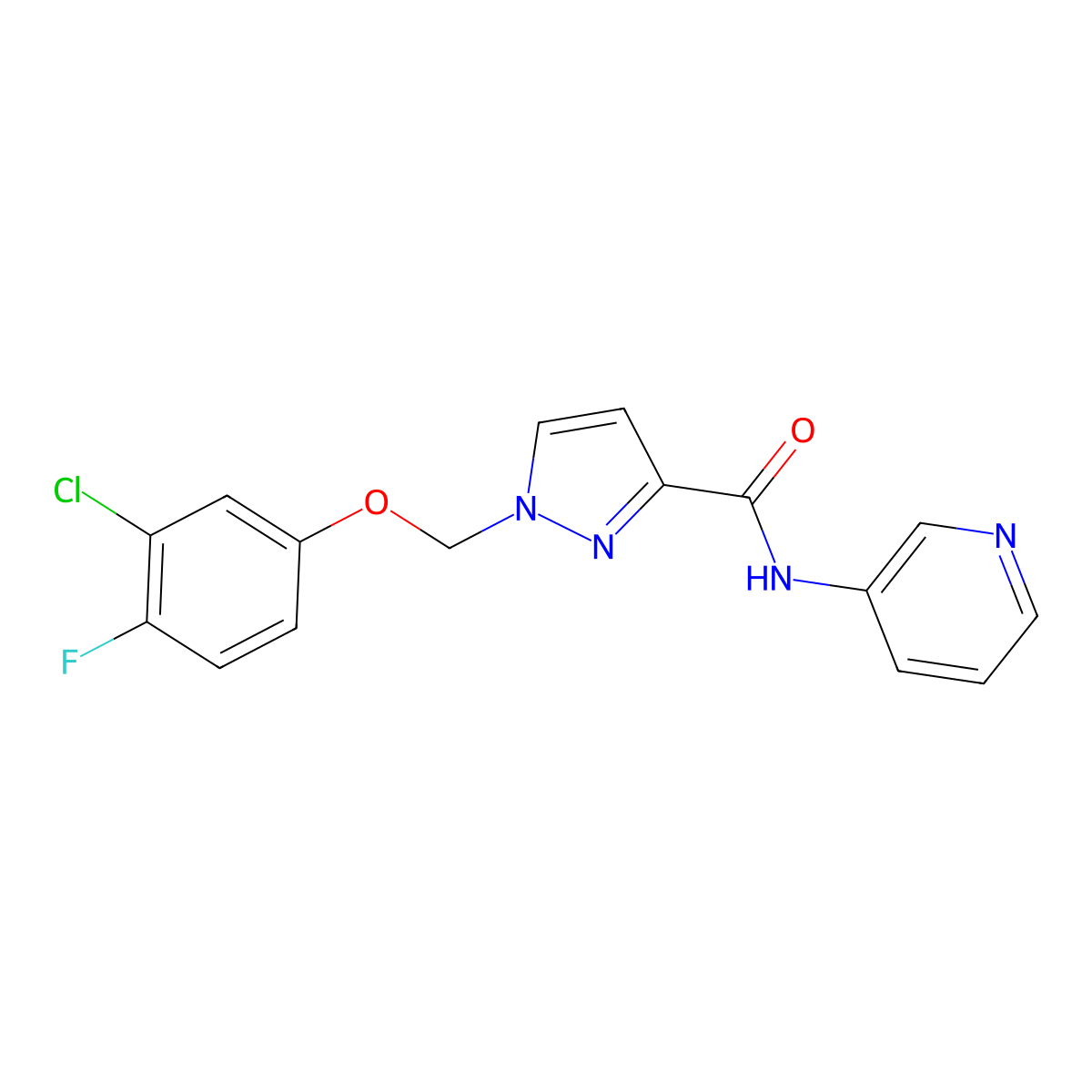 1-[(3-chloro-4-fluorophenoxy)methyl]-N-pyridin-3-ylpyrazole-3-carboxamide molecular structure, CAS 1005697-27-7