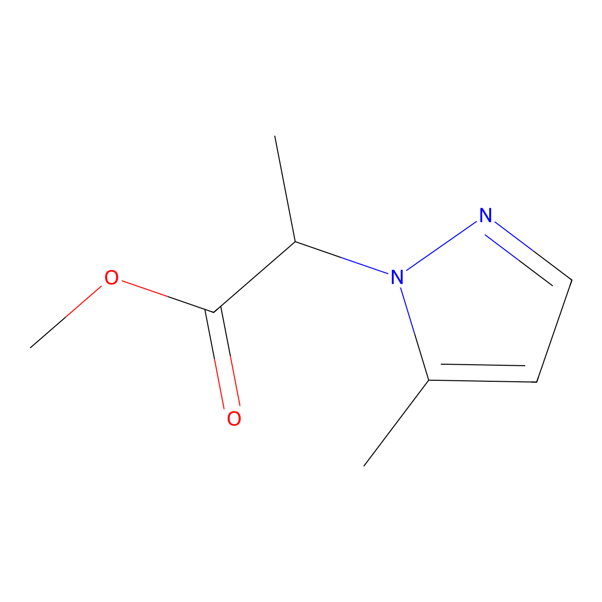 methyl 2-(5-methyl-1H-pyrazol-1-yl)propanoate molecular structure, CAS 1005697-32-4