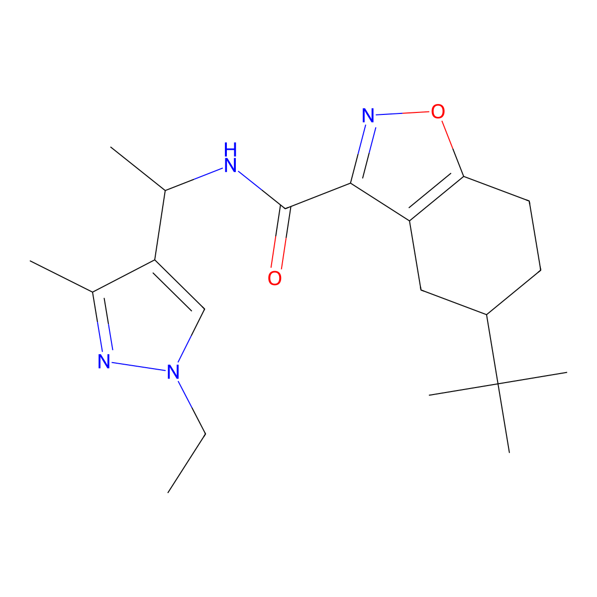5-tert-butyl-N-[1-(1-ethyl-3-methyl-1H-pyrazol-4-yl)ethyl]-4,5,6,7-tetrahydro-1,2-benzoxazole-3-carboxamide molecular structure, CAS 1005697-61-9