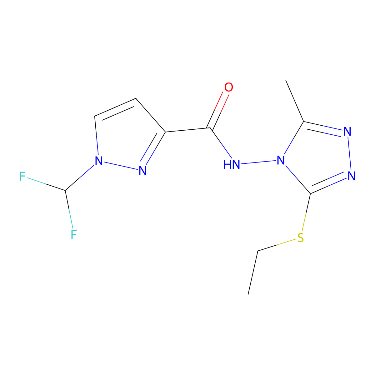 1-(difluoromethyl)-N-(3-ethylsulfanyl-5-methyl-1,2,4-triazol-4-yl)pyrazole-3-carboxamide molecular structure, CAS 1005697-98-2