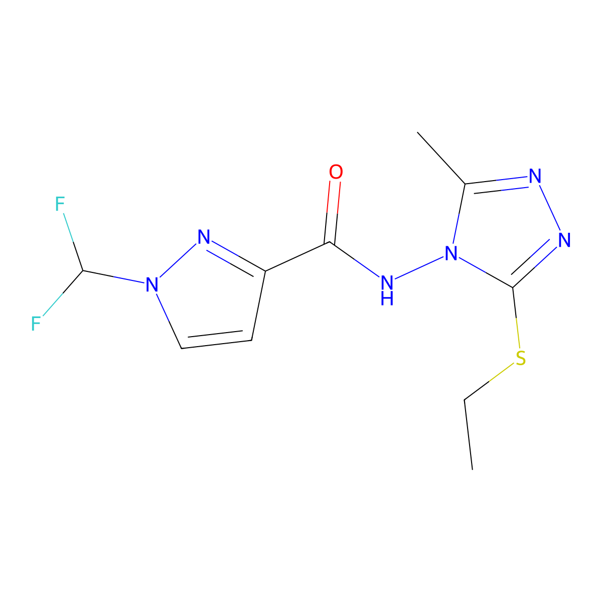 1-(difluoromethyl)-N-(3-ethylsulfanyl-5-methyl-1,2,4-triazol-4-yl)pyrazole-3-carboxamide molecular structure, CAS 1005697-98-2