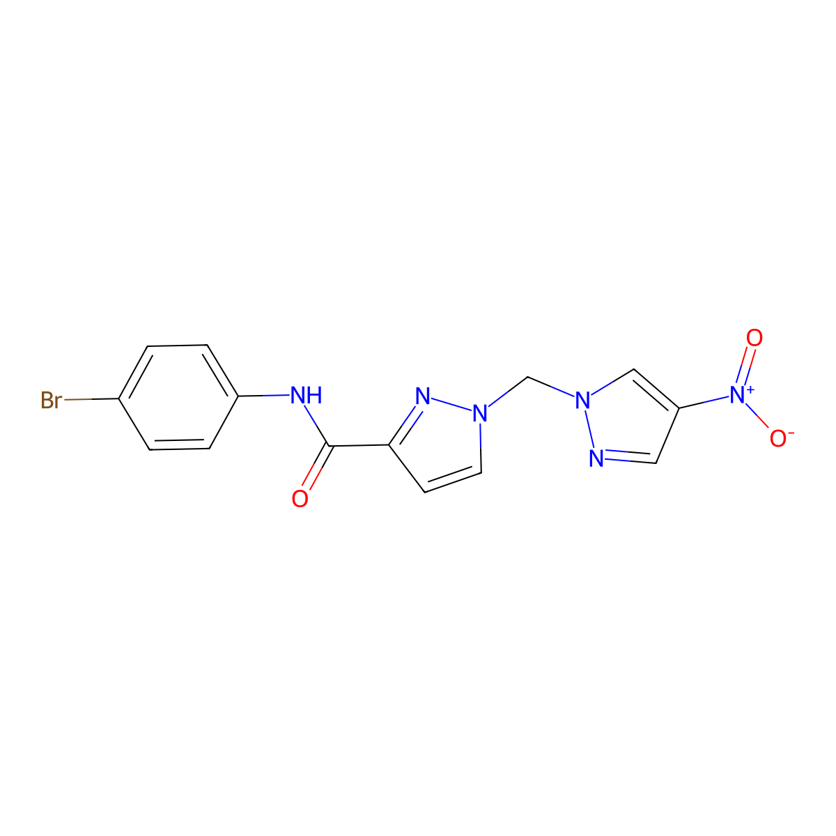 N-(4-bromophenyl)-1-[(4-nitropyrazol-1-yl)methyl]pyrazole-3-carboxamide molecular structure, CAS 1005698-44-1