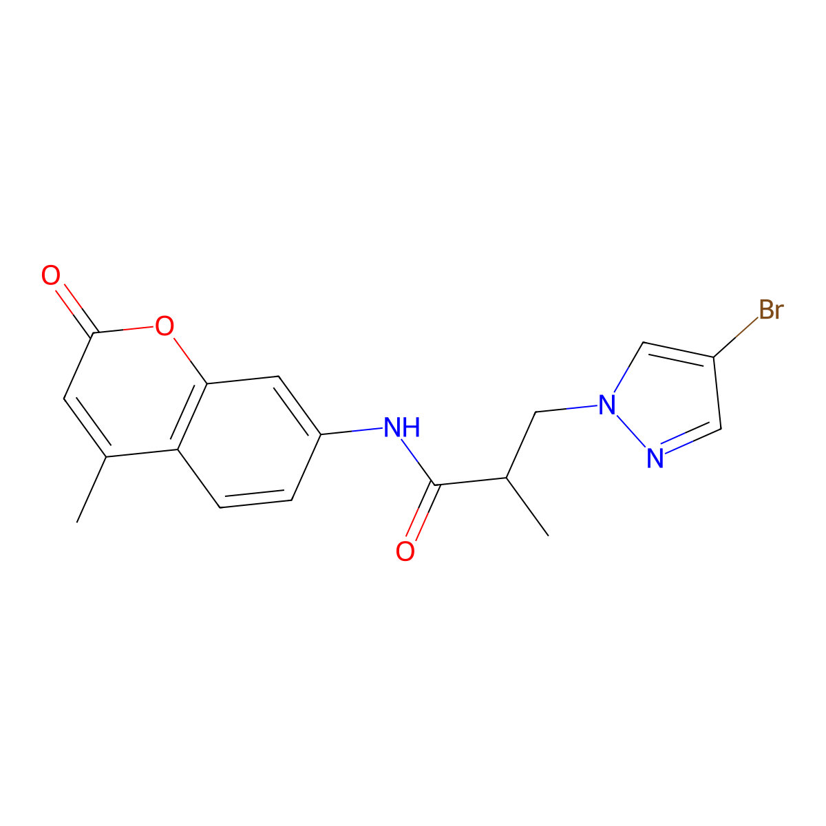 3-(4-bromopyrazol-1-yl)-2-methyl-N-(4-methyl-2-oxochromen-7-yl)propanamide molecular structure, CAS 1005698-67-8