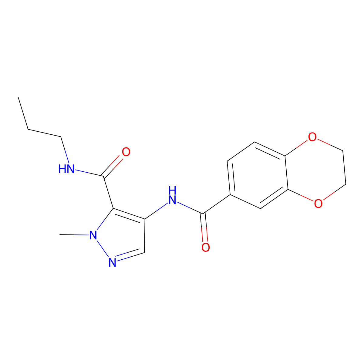 4-(2,3-dihydro-1,4-benzodioxine-6-carbonylamino)-2-methyl-N-propylpyrazole-3-carboxamide molecular structure, CAS 1005699-03-5
