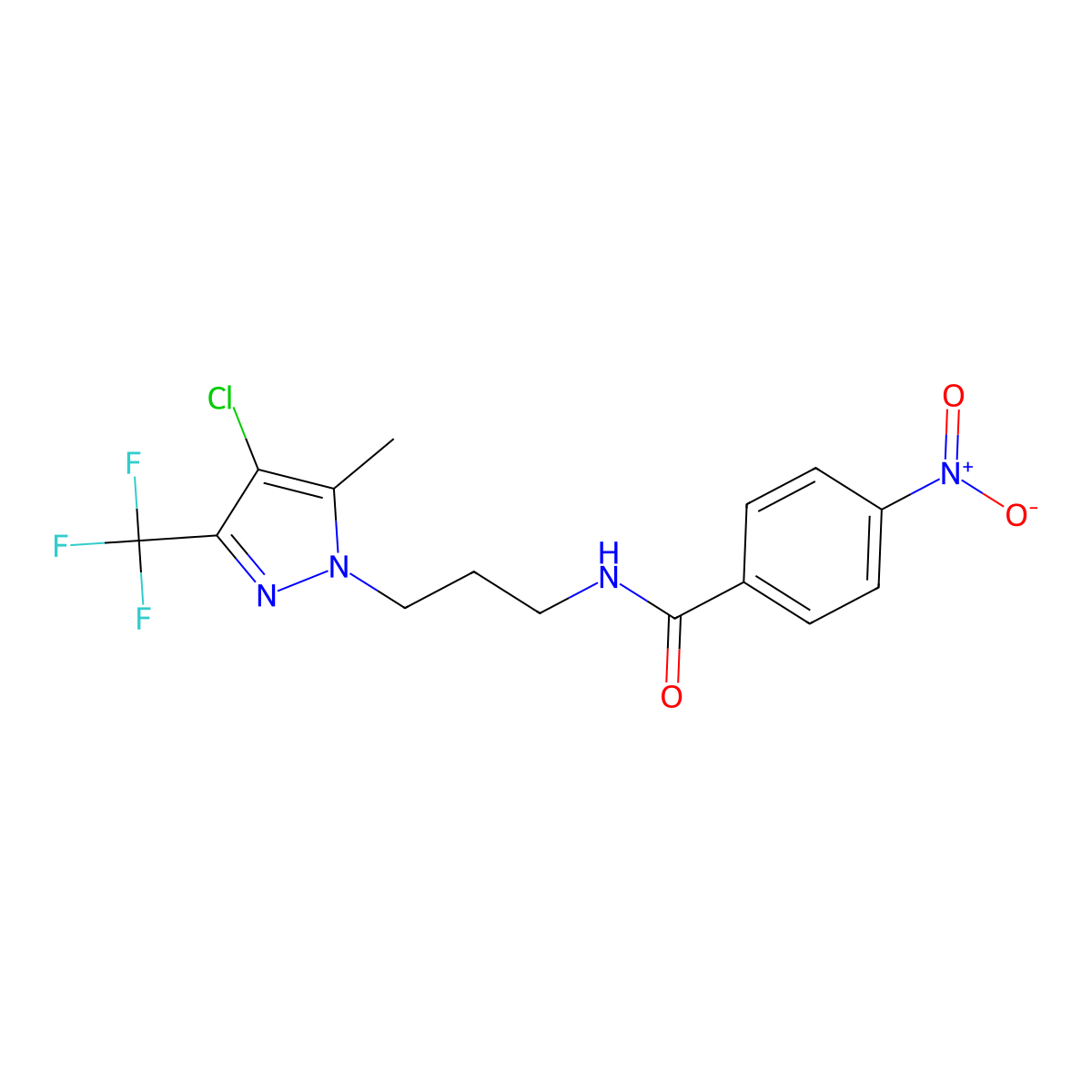 N-[3-[4-chloro-5-methyl-3-(trifluoromethyl)pyrazol-1-yl]propyl]-4-nitrobenzamide molecular structure, CAS 1005699-18-2