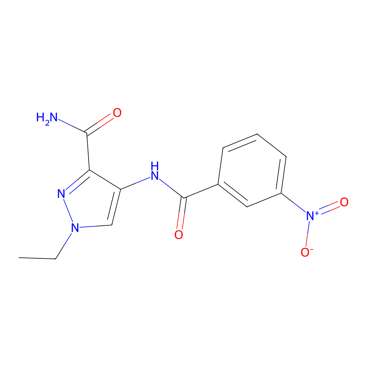1-Ethyl-4-[(3-nitrobenzoyl)amino]pyrazole-3-carboxamide molecular structure, CAS 1005699-25-1