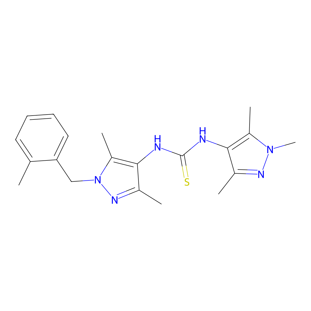 1-[3,5-Dimethyl-1-[(2-methylphenyl)methyl]pyrazol-4-yl]-3-(1,3,5-trimethylpyrazol-4-yl)thiourea molecular structure, CAS 1005699-48-8