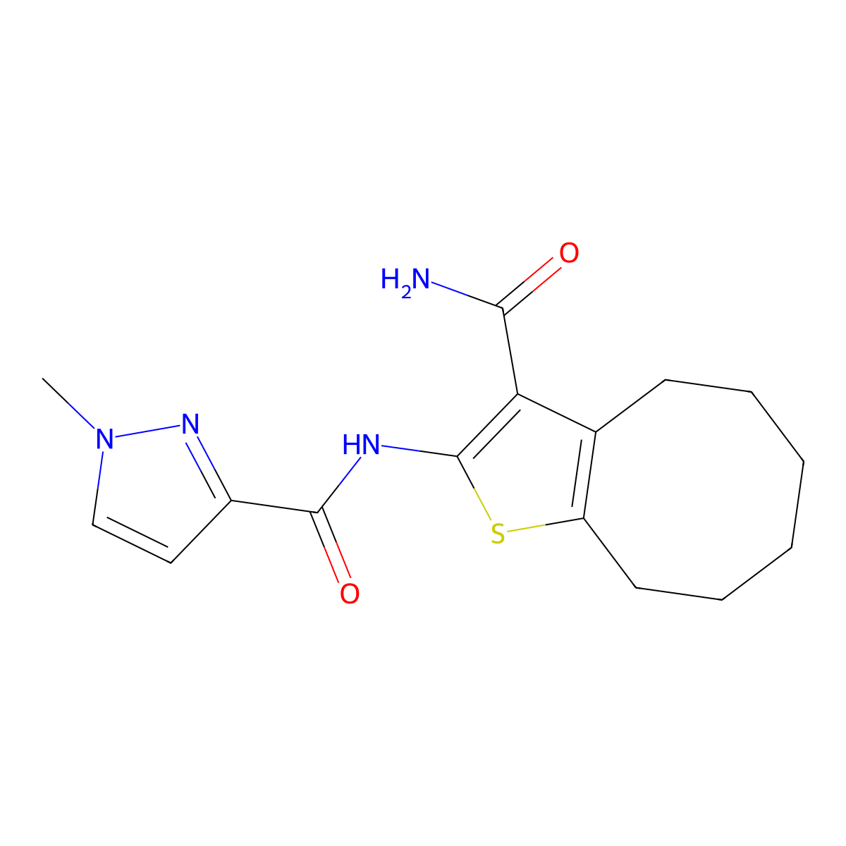 N-(3-carbamoyl-4,5,6,7,8,9-hexahydrocycloocta[b]thiophen-2-yl)-1-methyl-1H-pyrazole-3-carboxamide molecular structure, CAS 1005699-72-8