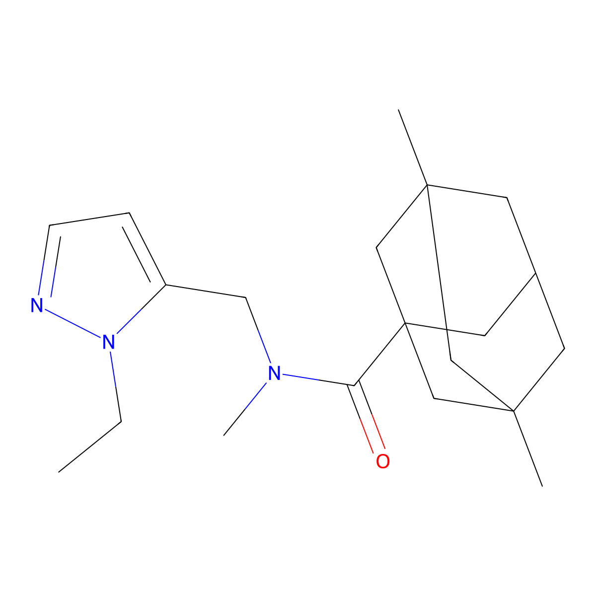 N-[(2-ethylpyrazol-3-yl)methyl]-N,3,5-trimethyladamantane-1-carboxamide molecular structure, CAS 1005699-83-1