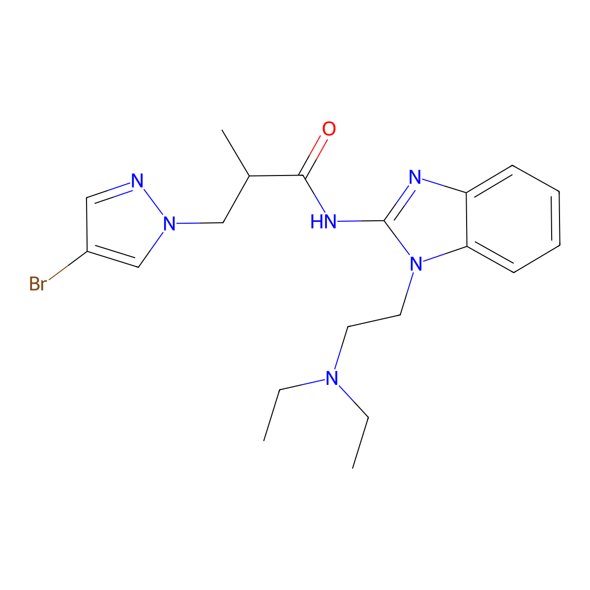 3-(4-bromo-1H-pyrazol-1-yl)-N-{1-[2-(diethylamino)ethyl]-1H-benzimidazol-2-yl}-2-methylpropanamide molecular structure, CAS 1005699-96-6