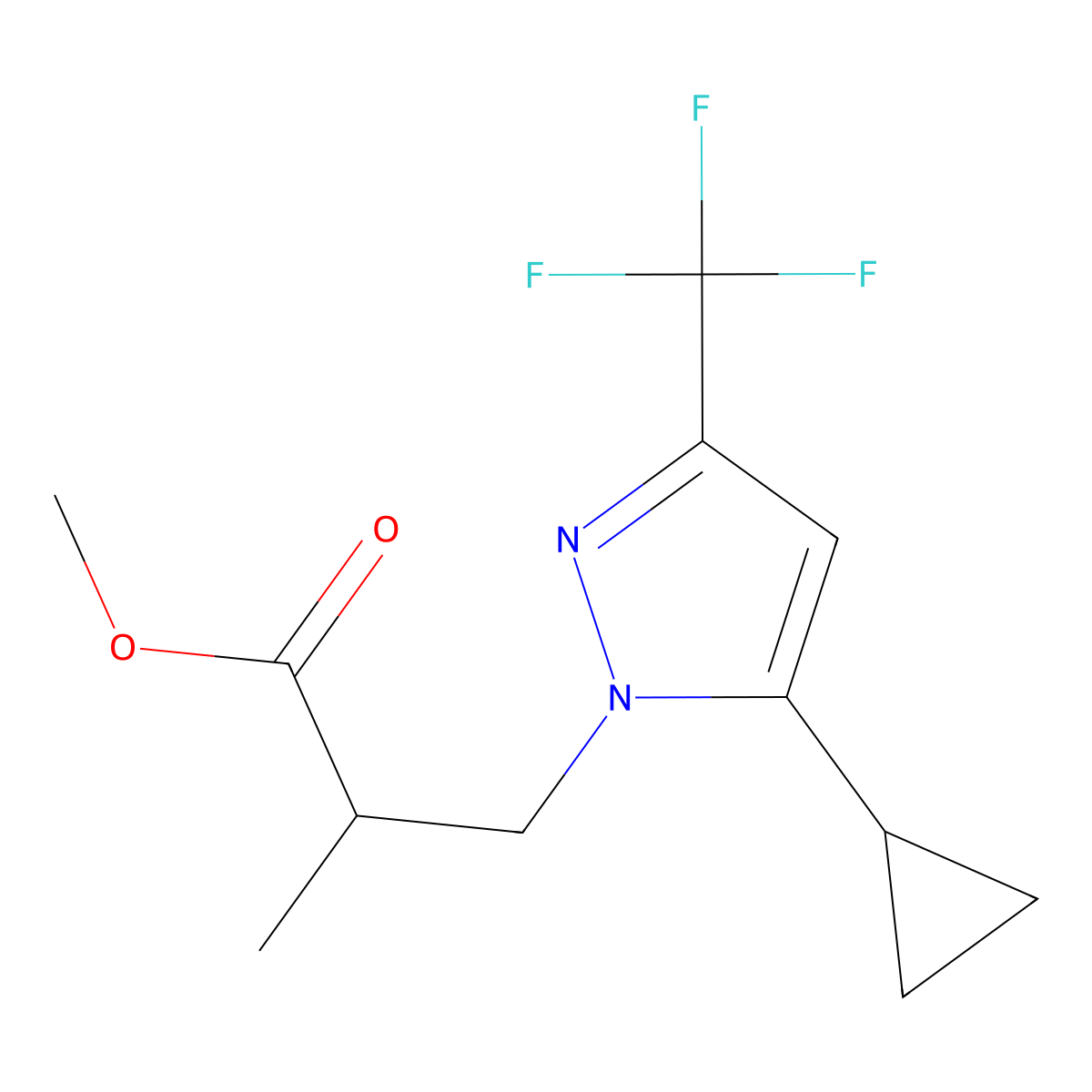 methyl 3-[5-cyclopropyl-3-(trifluoromethyl)-1H-pyrazol-1-yl]-2-methylpropanoate molecular structure, CAS 1005700-15-1