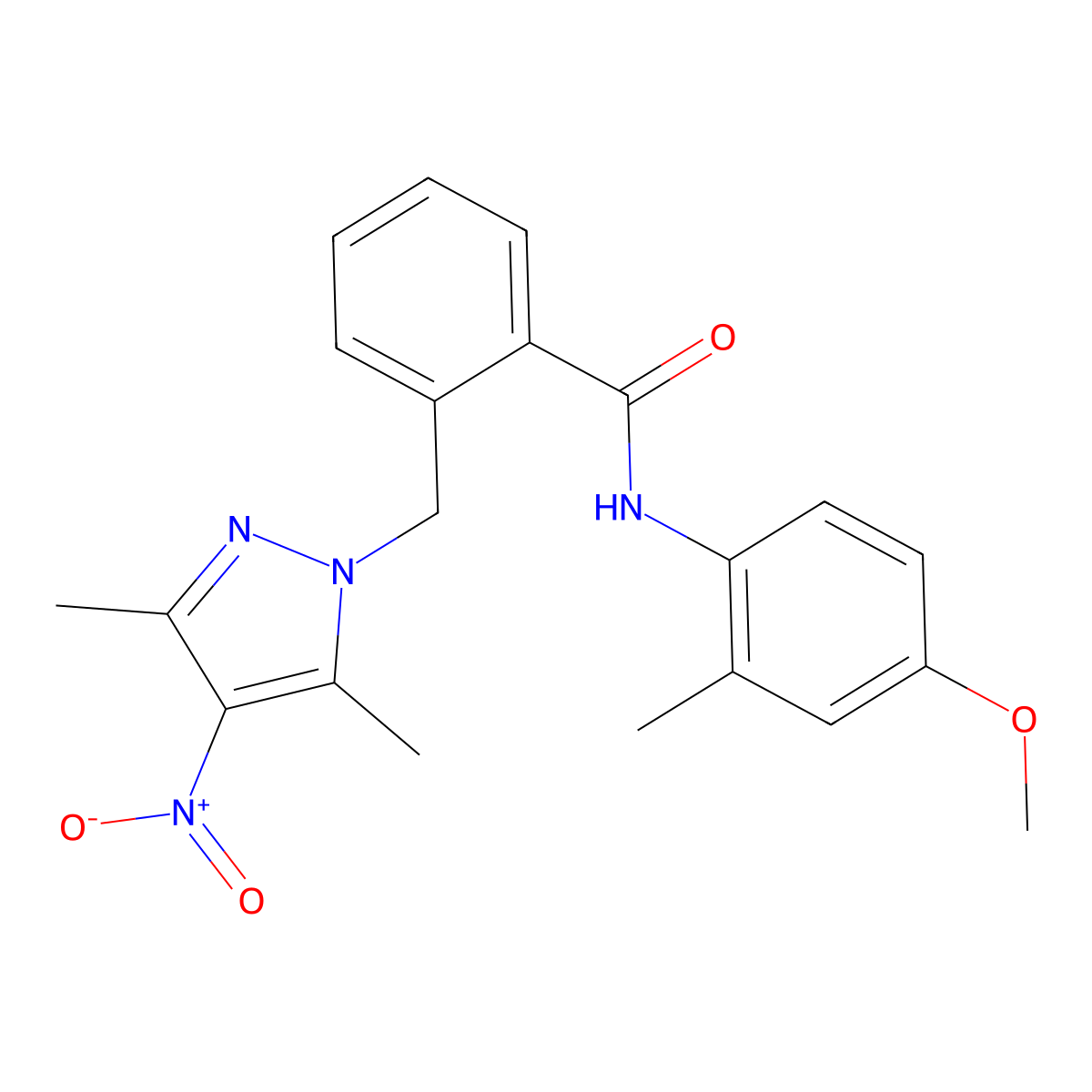 2-[(3,5-dimethyl-4-nitropyrazol-1-yl)methyl]-N-(4-methoxy-2-methylphenyl)benzamide molecular structure, CAS 1005700-26-4