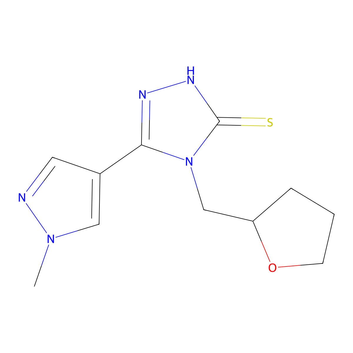 5-(1-Methyl-1H-pyrazol-4-yl)-4-((tetrahydrofuran-2-yl)methyl)-4H-1,2,4-triazole-3-thiol molecular structure, CAS 1005700-34-4