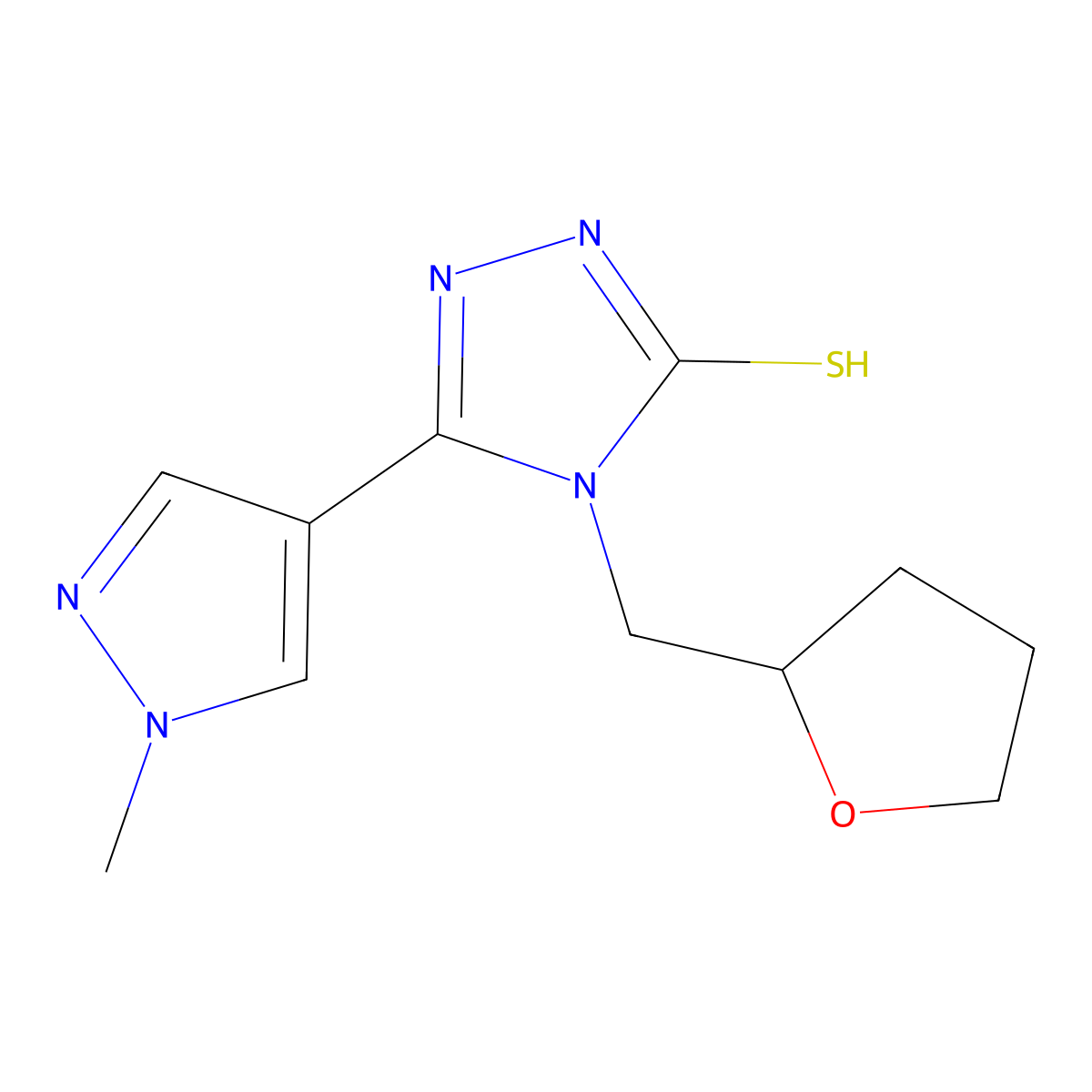 5-(1-Methyl-1H-pyrazol-4-yl)-4-((tetrahydrofuran-2-yl)methyl)-4H-1,2,4-triazole-3-thiol molecular structure, CAS 1005700-34-4