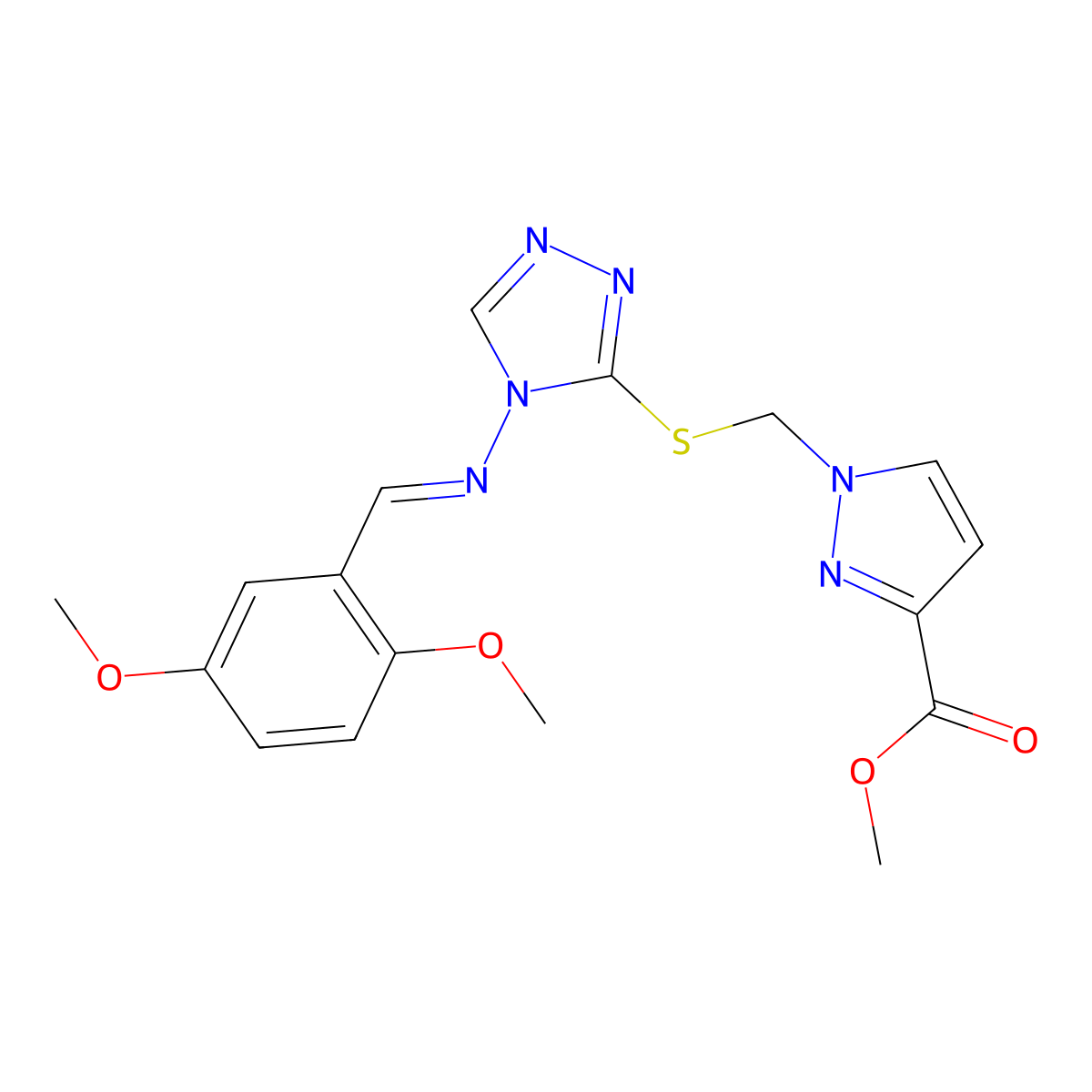 Methyl 1-[[[4-[[(2,5-dimethoxyphenyl)methylene]amino]-4H-1,2,4-triazol-3-yl]thio]methyl]-1H-pyrazole-3-carboxylate molecular structure, CAS 1005700-35-5