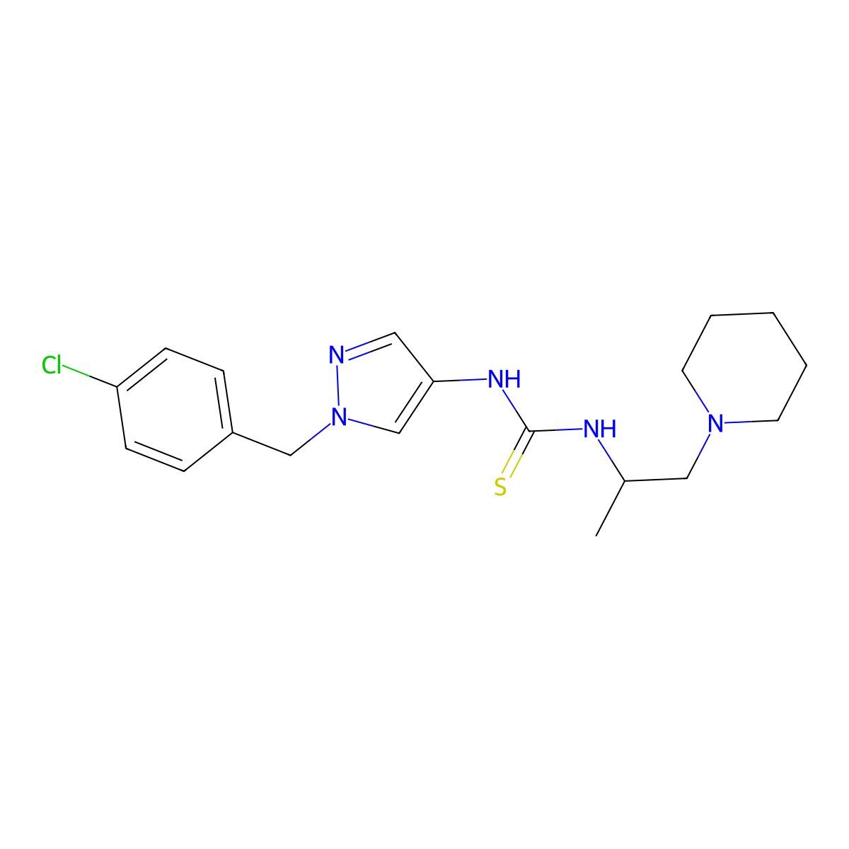 1-[1-(4-chlorobenzyl)-1H-pyrazol-4-yl]-3-[1-(piperidin-1-yl)propan-2-yl]thiourea molecular structure, CAS 1005700-81-1