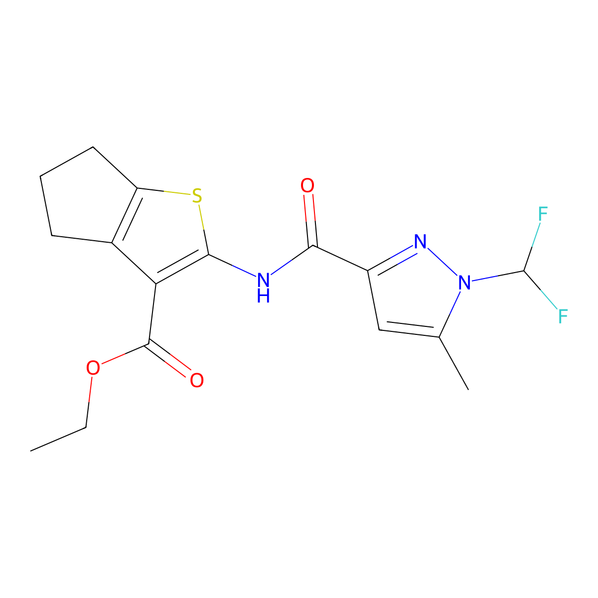 ethyl 2-({[1-(difluoromethyl)-5-methyl-1H-pyrazol-3-yl]carbonyl}amino)-5,6-dihydro-4H-cyclopenta[b]thiophene-3-carboxylate molecular structure, CAS 1005701-01-8