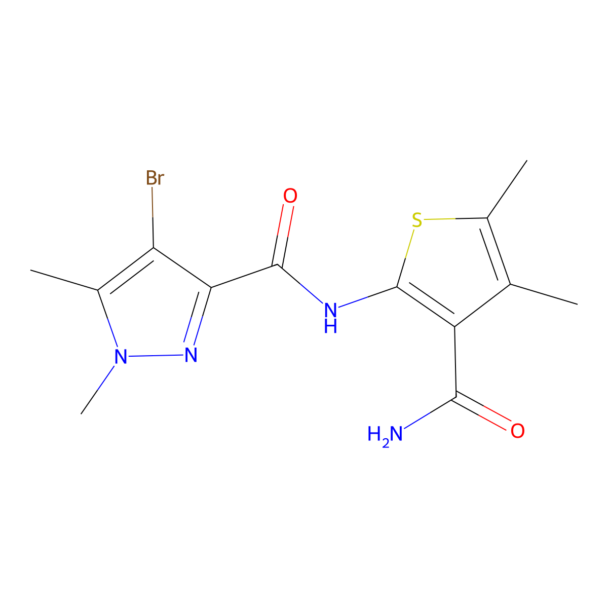 4-bromo-N-(3-carbamoyl-4,5-dimethylthiophen-2-yl)-1,5-dimethyl-1H-pyrazole-3-carboxamide molecular structure, CAS 1005701-10-9