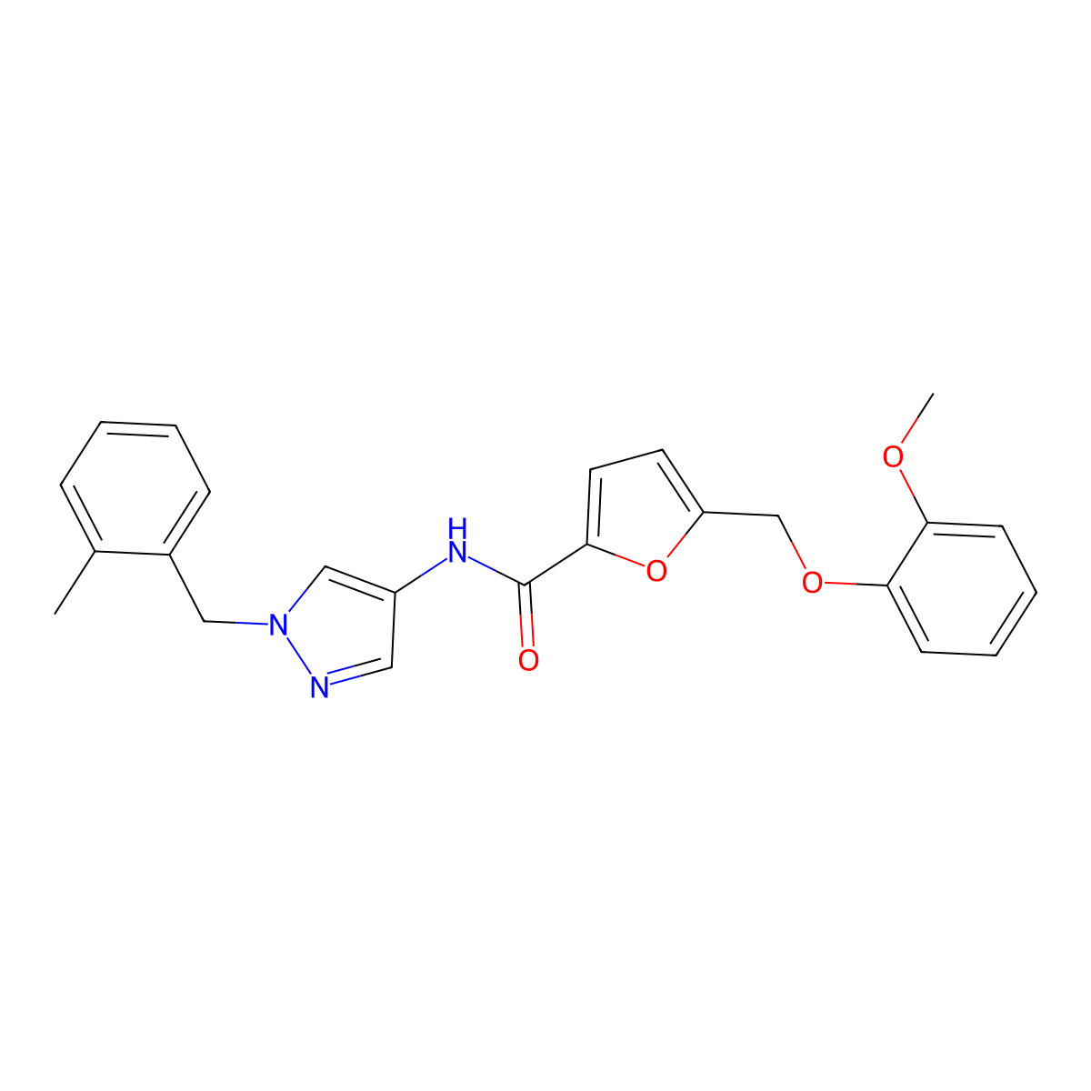 5-[(2-methoxyphenoxy)methyl]-N-[1-[(2-methylphenyl)methyl]pyrazol-4-yl]furan-2-carboxamide molecular structure, CAS 1005701-89-2
