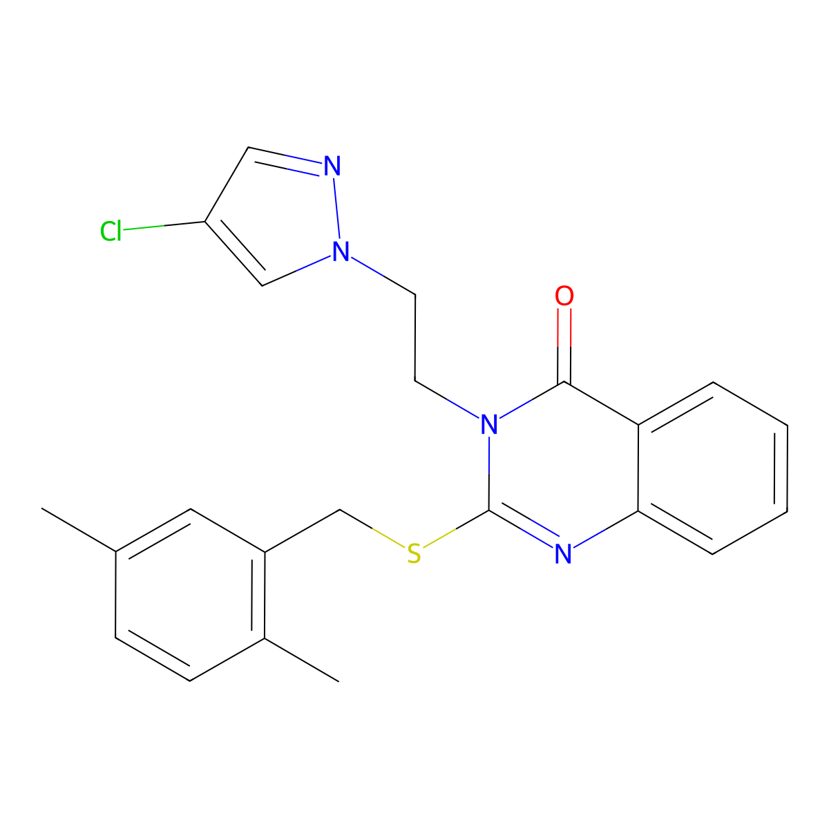 3-[2-(4-chloro-1H-pyrazol-1-yl)ethyl]-2-[(2,5-dimethylbenzyl)sulfanyl]quinazolin-4(3H)-one molecular structure, CAS 1005701-94-9