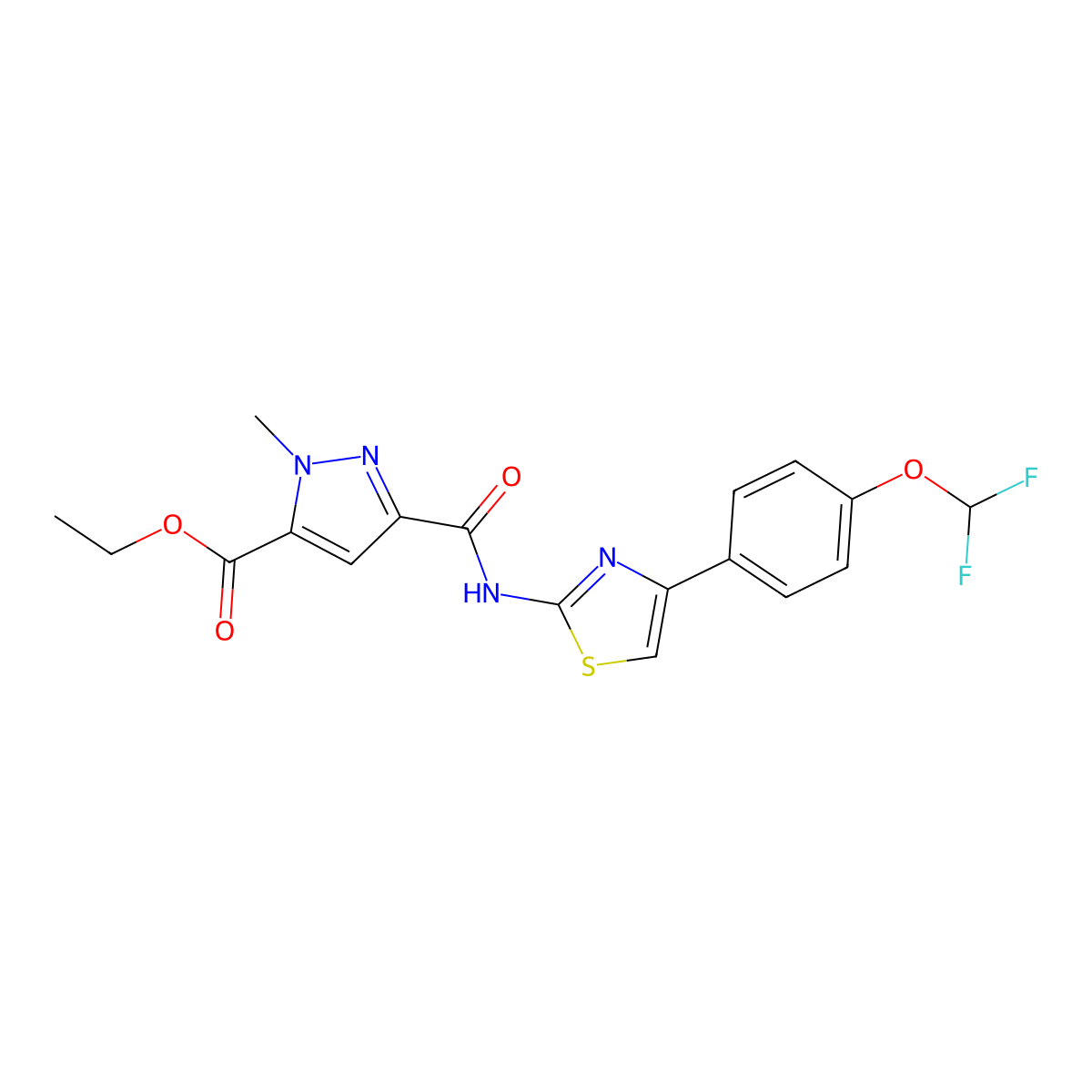 ethyl 3-({4-[4-(difluoromethoxy)phenyl]-1,3-thiazol-2-yl}carbamoyl)-1-methyl-1H-pyrazole-5-carboxylate molecular structure, CAS 1005701-99-4