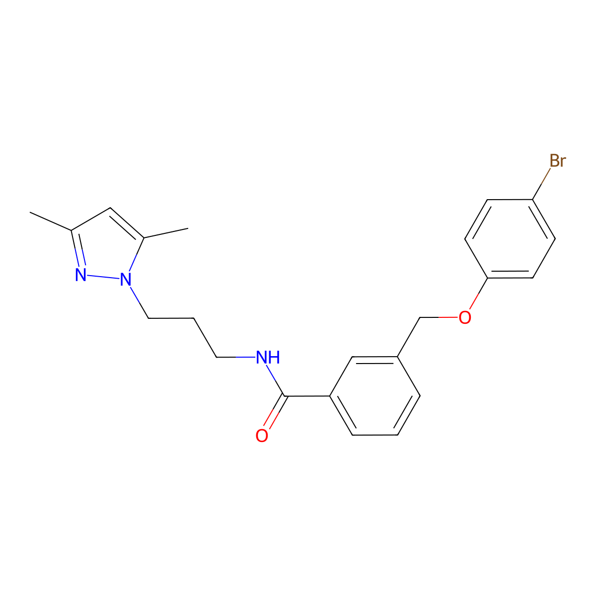 3-[(4-bromophenoxy)methyl]-N-[3-(3,5-dimethylpyrazol-1-yl)propyl]benzamide molecular structure, CAS 1005702-13-5