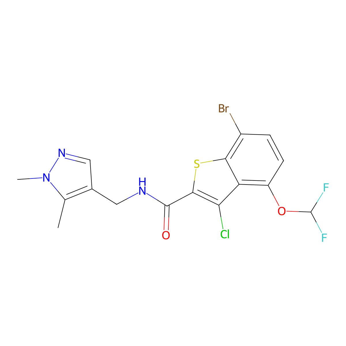 7-bromo-3-chloro-4-(difluoromethoxy)-N-[(1,5-dimethylpyrazol-4-yl)methyl]-1-benzothiophene-2-carboxamide molecular structure, CAS 1005702-66-8