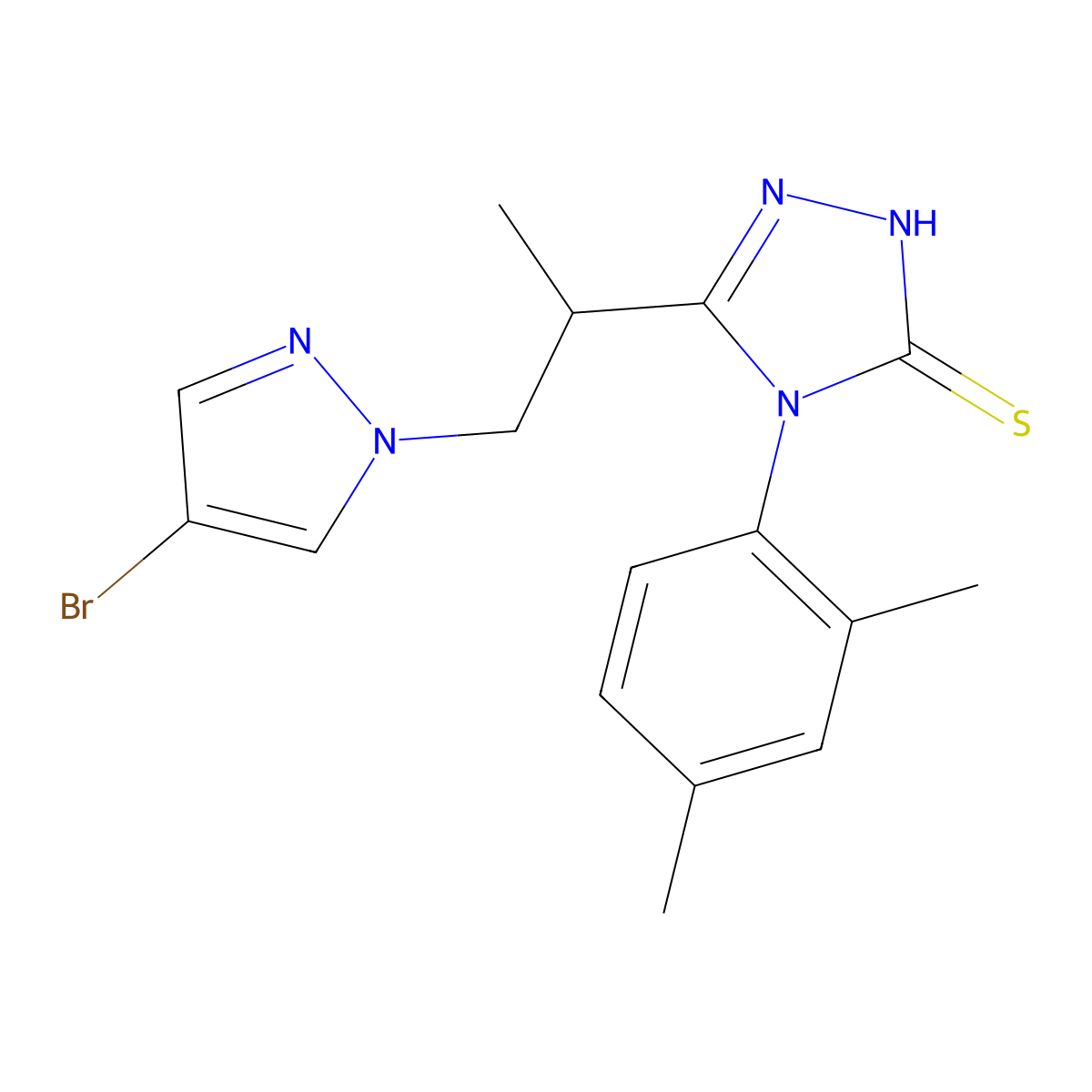 3-[1-(4-bromopyrazol-1-yl)propan-2-yl]-4-(2,4-dimethylphenyl)-1H-1,2,4-triazole-5-thione molecular structure, CAS 1005703-04-7