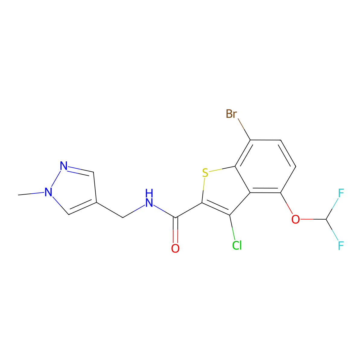 7-bromo-3-chloro-4-(difluoromethoxy)-N-[(1-methylpyrazol-4-yl)methyl]-1-benzothiophene-2-carboxamide molecular structure, CAS 1005703-11-6