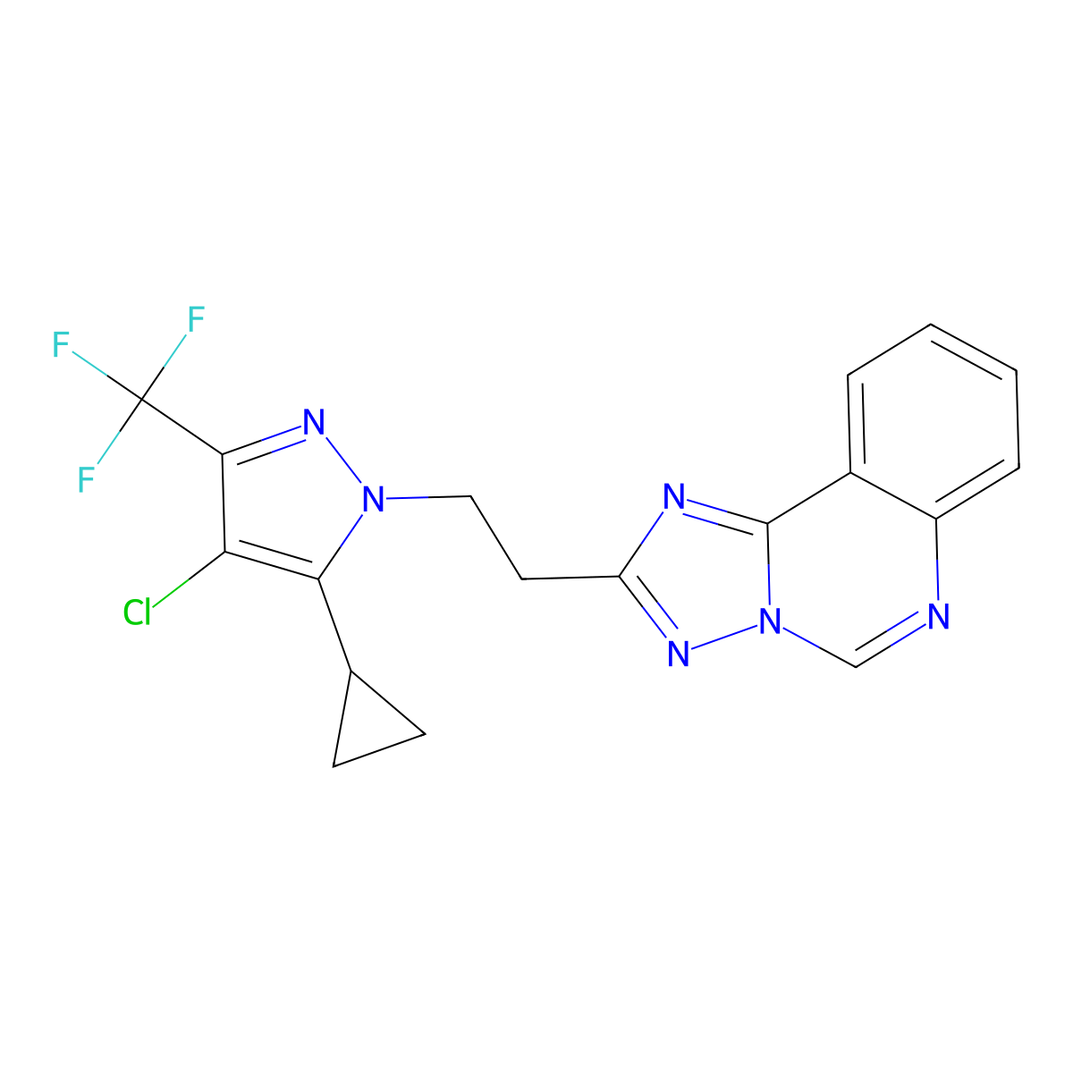 2-{2-[4-chloro-5-cyclopropyl-3-(trifluoromethyl)-1H-pyrazol-1-yl]ethyl}[1,2,4]triazolo[1,5-c]quinazoline molecular structure, CAS 1005703-33-2