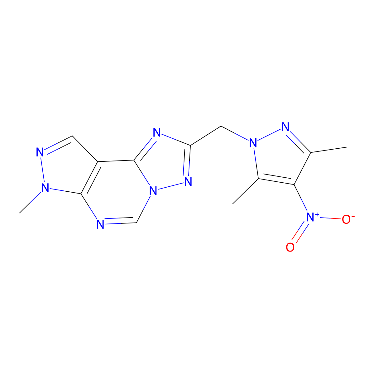 2-[(3,5-dimethyl-4-nitro-1H-pyrazol-1-yl)methyl]-7-methyl-7H-pyrazolo[4,3-e][1,2,4]triazolo[1,5-c]pyrimidine molecular structure, CAS 1005703-45-6