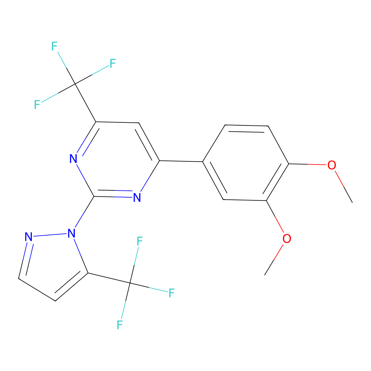 4-(3,4-dimethoxyphenyl)-6-(trifluoromethyl)-2-[5-(trifluoromethyl)-1H-pyrazol-1-yl]pyrimidine molecular structure, CAS 1005703-80-9