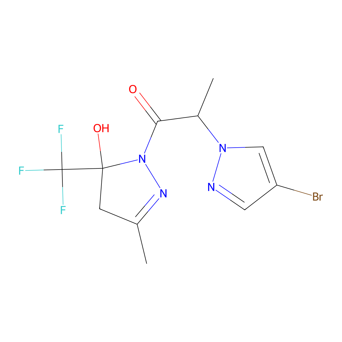 2-(4-bromopyrazol-1-yl)-1-[5-hydroxy-3-methyl-5-(trifluoromethyl)-4H-pyrazol-1-yl]propan-1-one molecular structure, CAS 1005703-82-1