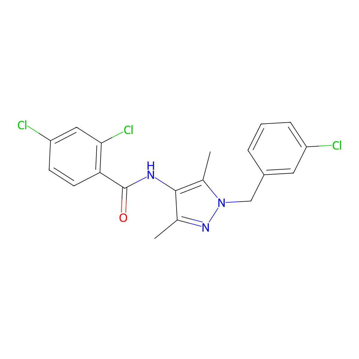 2,4-dichloro-N-[1-(3-chlorobenzyl)-3,5-dimethyl-1H-pyrazol-4-yl]benzamide molecular structure, CAS 1005704-45-9