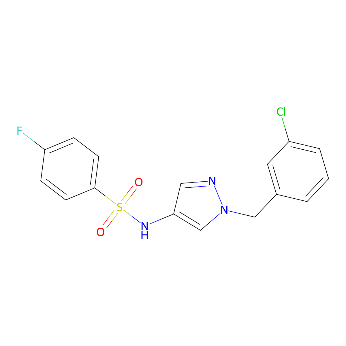 N-[1-(3-chlorobenzyl)-1H-pyrazol-4-yl]-4-fluorobenzenesulfonamide molecular structure, CAS 1005704-72-2