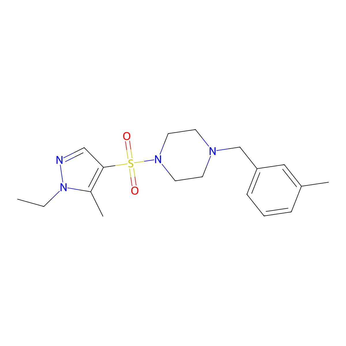 1-[(1-ethyl-5-methyl-1H-pyrazol-4-yl)sulfonyl]-4-(3-methylbenzyl)piperazine molecular structure, CAS 1005704-88-0