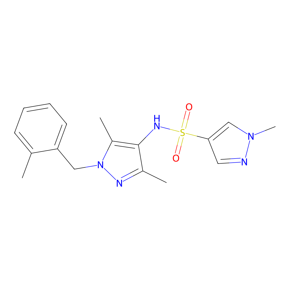 N-[3,5-dimethyl-1-(2-methylbenzyl)-1H-pyrazol-4-yl]-1-methyl-1H-pyrazole-4-sulfonamide molecular structure, CAS 1005705-12-3
